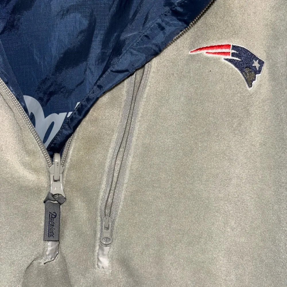 NFL Official Patriots Fleece Lined Windbreaker, Quarter Zip, Reversible - Picture 2 of 8